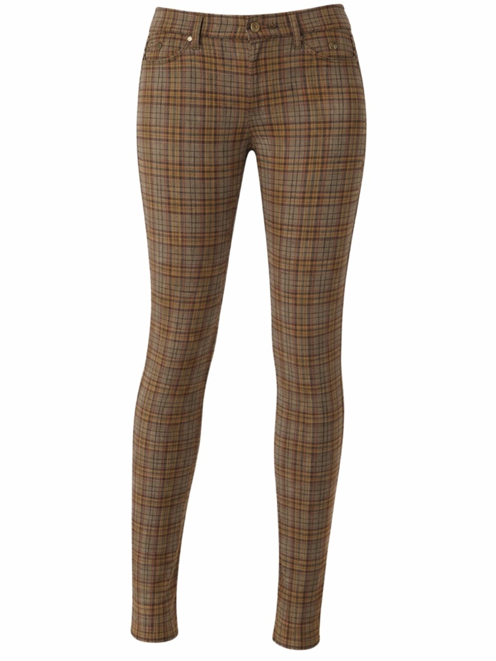 Liverpool Plaid Skinny Pants Brown Green Stretch Size XS